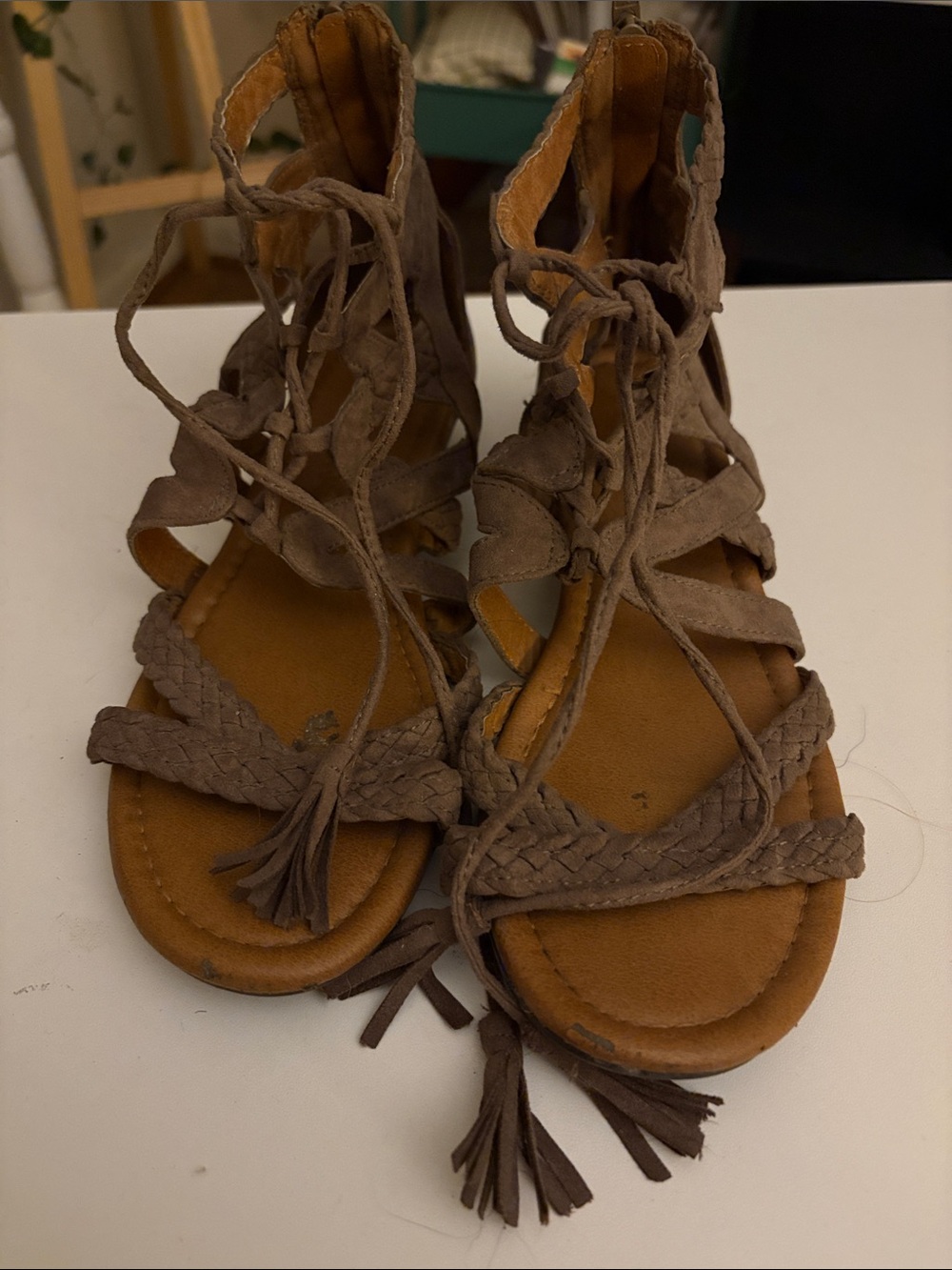 Sonoma Brown Braided Lace-Up Gladiator Sandals